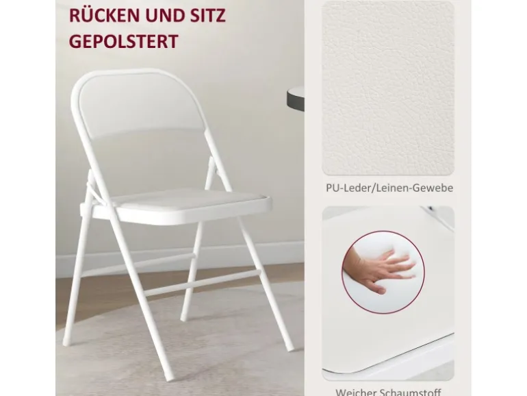 HOMCOM Klappstuhl Stahl Kunstleder 46L x 45B x 78H cm Weiß