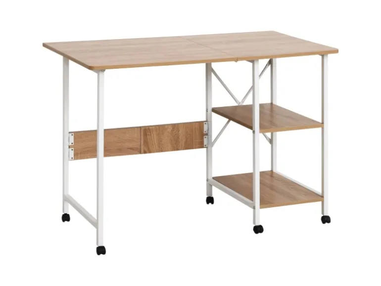 HOMCOM Klapptisch Mobiler Computertisch mit Rollen MDF Natur 107 x 55 x 76 cm