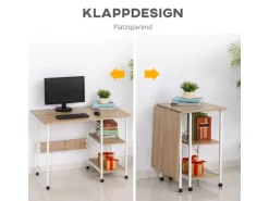 HOMCOM Klapptisch Mobiler Computertisch mit Rollen MDF Natur 107 x 55 x 76 cm