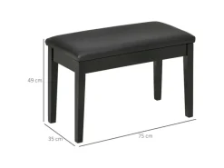 HOMCOM Klavierbank mit Stauraum Lederkissen Schwarz 75 x 35 x 49 cm