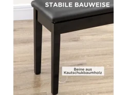 HOMCOM Klavierbank mit Stauraum Lederkissen Schwarz 75 x 35 x 49 cm