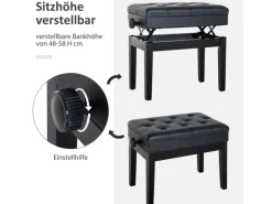 HOMCOM Klavierhocker mit Stauraum Höhenverstellbar 54,5 x 33 x 48-58 cm