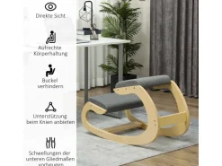 HOMCOM Kniestuhl für Homeoffice Buchenholz Grau 54,5L x 85B x 54H cm