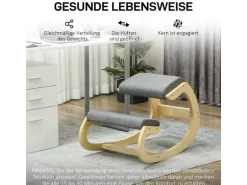 HOMCOM Kniestuhl für Homeoffice Buchenholz Grau 54,5L x 85B x 54H cm
