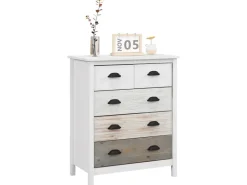 HOMCOM Kommode mit 5 Schubladen Griff Kippschutz Weiß 70 x 38 x 85 cm