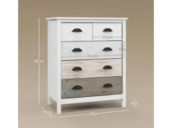 HOMCOM Kommode mit 5 Schubladen Griff Kippschutz Weiß 70 x 38 x 85 cm