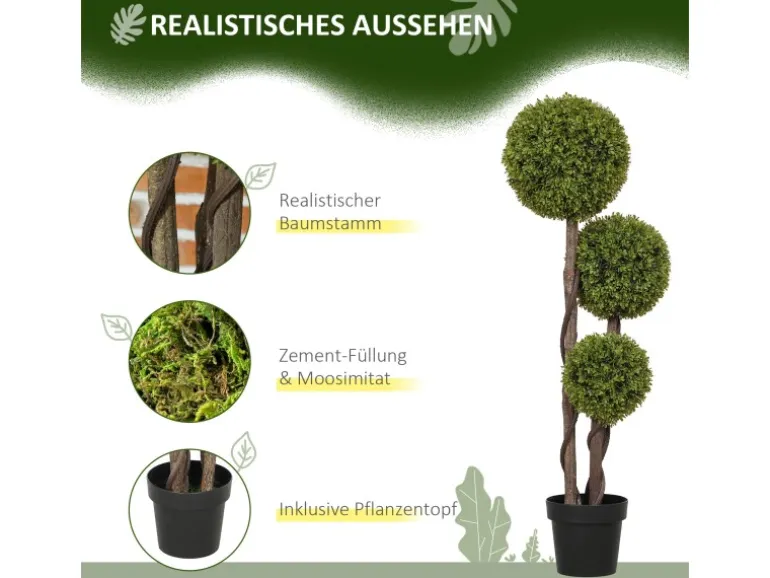 HOMCOM Kunstpflanze Kunststoff Zement 19,5L x 19,5B x 115H cm