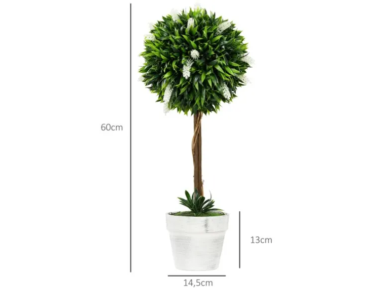HOMCOM Kunstpflanze Kunststoff Zement Weiß 14,5L x 14,5B x 60H cm