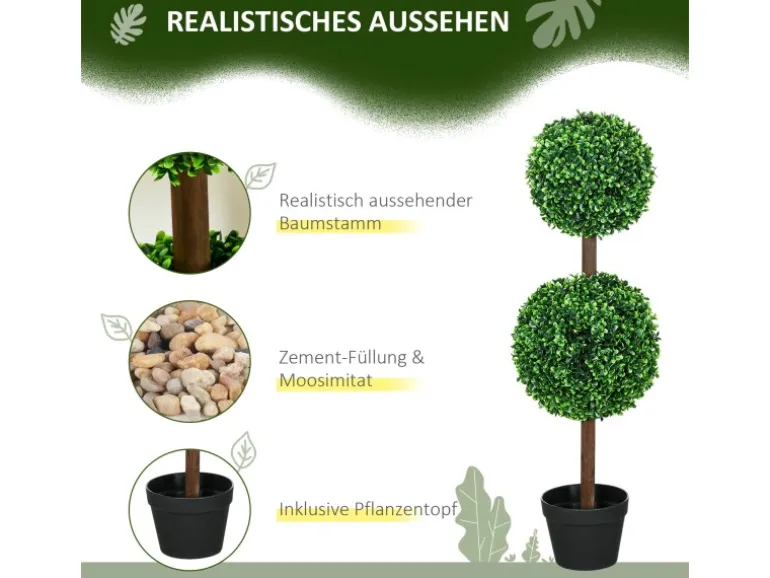 HOMCOM Kunstpflanze Kunststoff Zement 18L x 18B x 90H cm