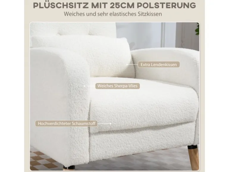 HOMCOM Loungesessel Sessel mit Lendenkissen Gepolstert Polstersessel Weiß