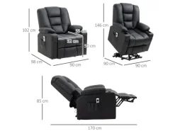 HOMCOM Massagesessel Kunstleder Stahl Schwarz 90L x 98B x 102H cm