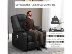 HOMCOM Massagesessel Kunstleder Stahl Schwarz 90L x 98B x 102H cm