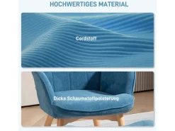 HOMCOM Ohrensessel mit Hocker für Wohnzimmer Kord Blau 72L x 80B x 101H cm
