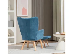 HOMCOM Ohrensessel mit Hocker für Wohnzimmer Kord Blau 72L x 80B x 101H cm