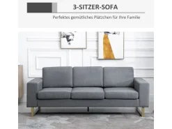 HOMCOM Polstersofa mit Kissen Armlehne Leinen 200 x 82 x 78 cm