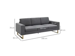 HOMCOM Polstersofa mit Kissen Armlehne Leinen 200 x 82 x 78 cm