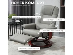 HOMCOM Relaxsessel Kunstleder Schaumstoff Grau L78 x B87 x H100 cm