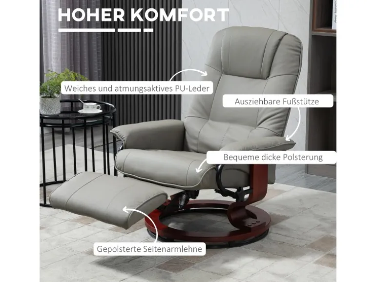 HOMCOM Relaxsessel Kunstleder Schaumstoff Grau L78 x B87 x H100 cm