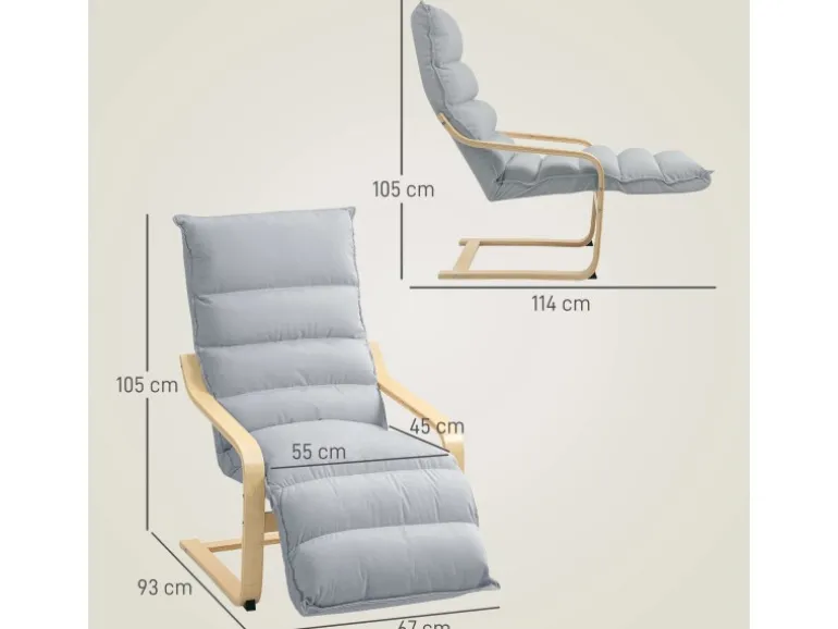 HOMCOM Relaxsessel Loungesessel Gepolstert Sessel mit Armlehne Lesesessel Hellgrau