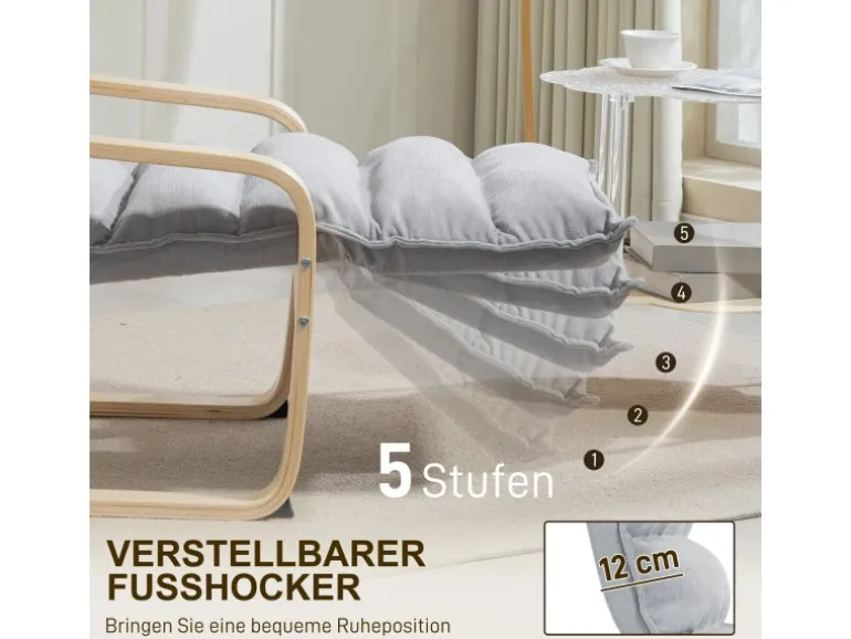 HOMCOM Relaxsessel Loungesessel Gepolstert Sessel mit Armlehne Lesesessel Hellgrau