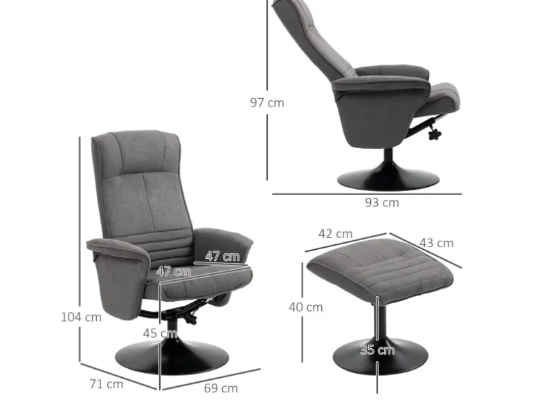 HOMCOM Relaxsessel mit Hocker Drehbar bis 150 kg Belastbar