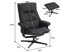 HOMCOM Relaxsessel mit Hocker Polyester Schwarz 74L x 81B x 102H cm