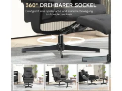 HOMCOM Relaxsessel mit Hocker Polyester Schwarz 74L x 81B x 102H cm