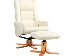 HOMCOM Relaxsessel mit Hocker Liegefunktion Wippfunktion Kunstleder Cremeweiß