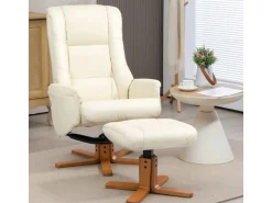 HOMCOM Relaxsessel mit Hocker Liegefunktion Wippfunktion Kunstleder Cremeweiß