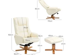 HOMCOM Relaxsessel mit Hocker Liegefunktion Wippfunktion Kunstleder Cremeweiß