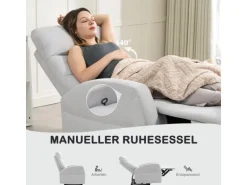 HOMCOM Relaxsessel mit Liegefunktion Polyester 76L x 93B x 103H cm Hellgrau