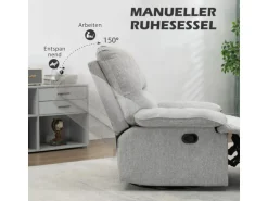 HOMCOM Relaxsessel mit Liegefunktion Leinenoptik Federkernsystem
