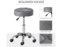 HOMCOM Salonstuhl mit Rädern Drehbar 35 x 35 x 49-61cm