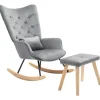 HOMCOM Schaukelsessel mit Hocker Samt Dunkelgrau 66L x 96B x 101H cm