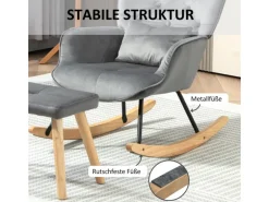 HOMCOM Schaukelsessel mit Hocker Samt Dunkelgrau 66L x 96B x 101H cm