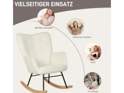 HOMCOM Schaukelstuhl Berbervlies Buchenholz Stahl Schaumstoff Weiß