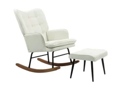 HOMCOM Schaukelstuhl mit Hocker Leinenoptik