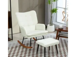 HOMCOM Schaukelstuhl mit Hocker Leinenoptik