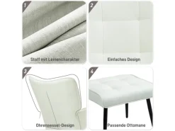 HOMCOM Schaukelstuhl mit Hocker Leinenoptik