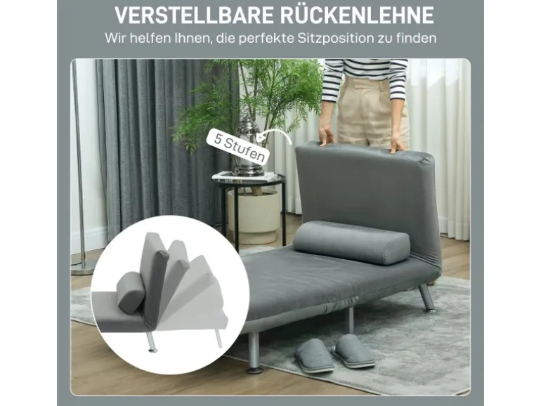 HOMCOM Schlafsessel Klappsessel mit Bettfunktion Rückenkissen Grau