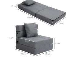 HOMCOM Schlafsessel Klappbar 2-in-1 mit Bettfunktion Kissen