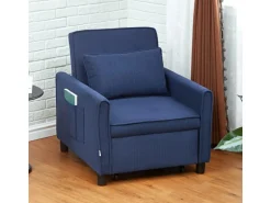 HOMCOM Schlafsessel Polyester Eukalyptusholz Blau 74L x 84B x 81H cm