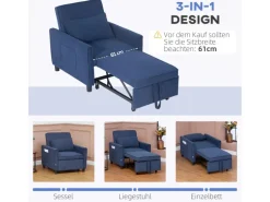 HOMCOM Schlafsessel Polyester Eukalyptusholz Blau 74L x 84B x 81H cm