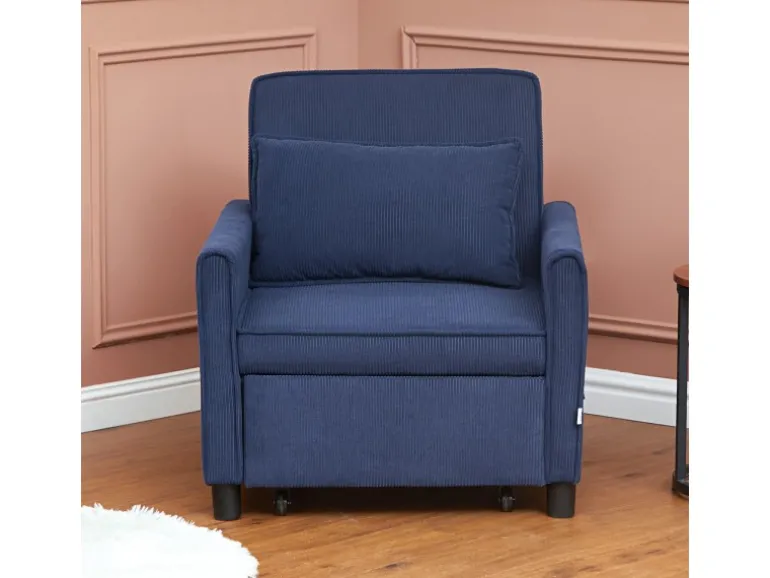 HOMCOM Schlafsessel Polyester Eukalyptusholz Blau 74L x 84B x 81H cm