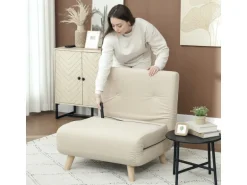 HOMCOM Schlafsessel Polyester Stahl Beige 72L x 78B x 79H cm