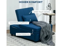 HOMCOM Schlafsessel Polyester Schaumstoff Blau 65,5L x 104B x 81H cm