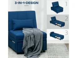 HOMCOM Schlafsessel Polyester Schaumstoff Blau 65,5L x 104B x 81H cm