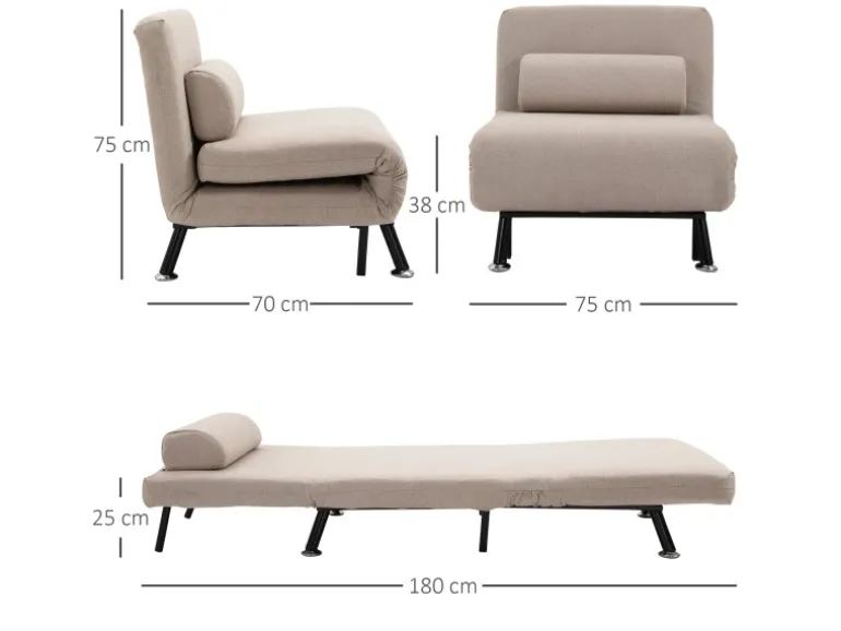 HOMCOM Schlafsessel Stahl Polyester Beige 75L x 70B x 75H cm
