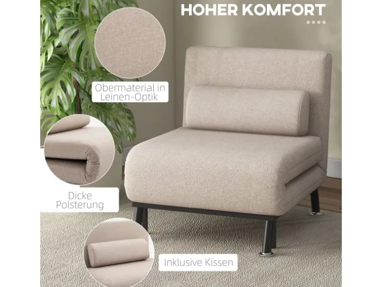 HOMCOM Schlafsessel Stahl Polyester Beige 75L x 70B x 75H cm