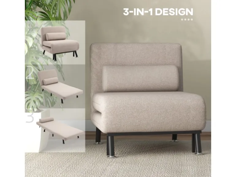 HOMCOM Schlafsessel Stahl Polyester Beige 75L x 70B x 75H cm